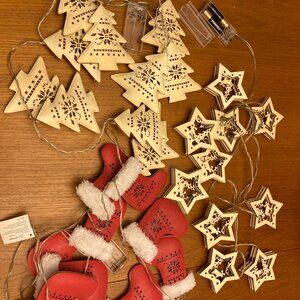 Lot of 3 Wooden String Light Sets — Battery Powered — Holiday Decor